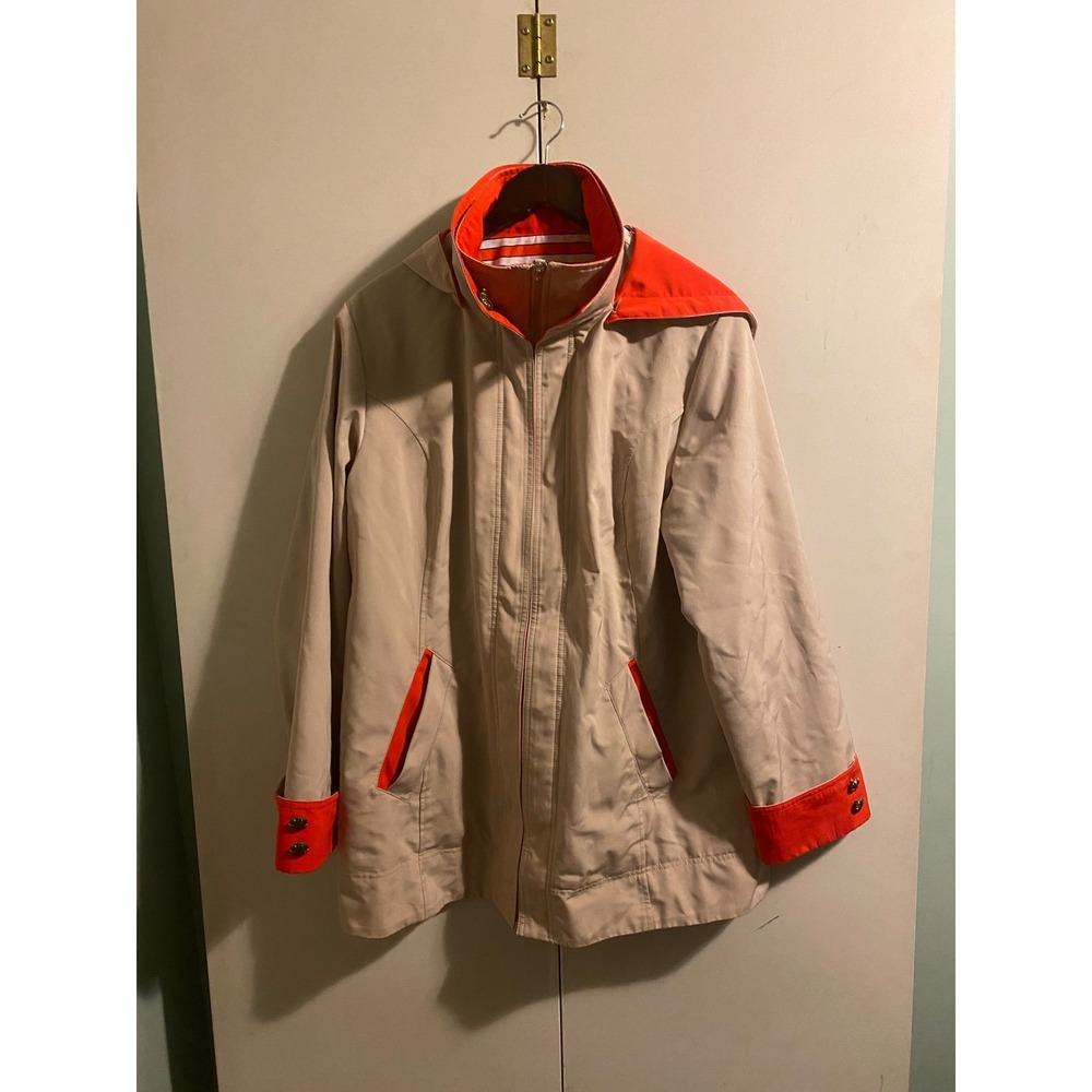 Liz Claiborne Hooded Jacket Womens XL Beige Orange Excellent Zip Up Coat L21